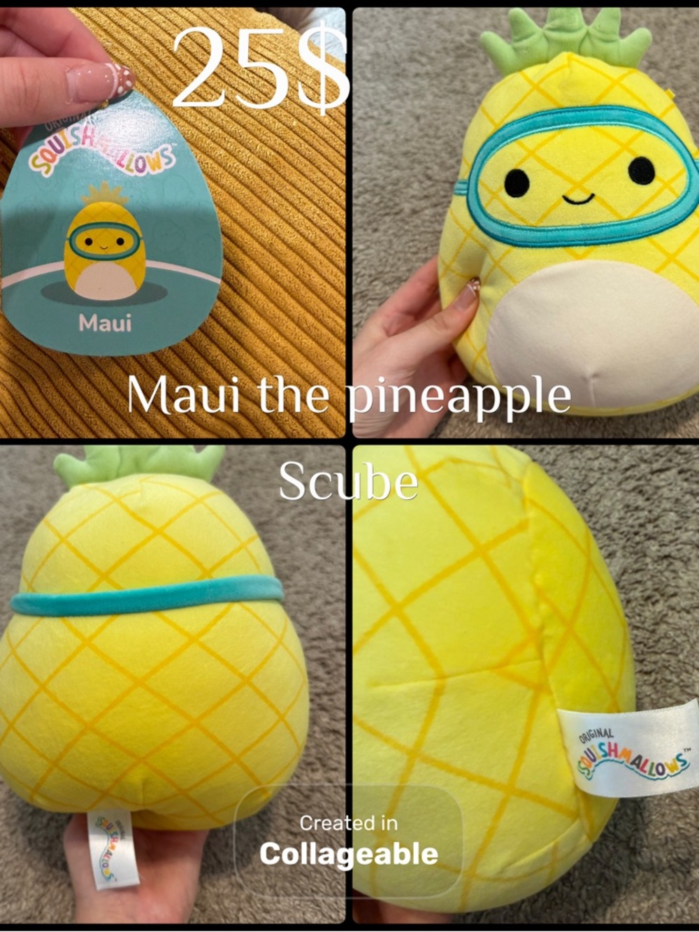 Squishmallows Maui Pineapple Plush - Yellow with Teal Accents